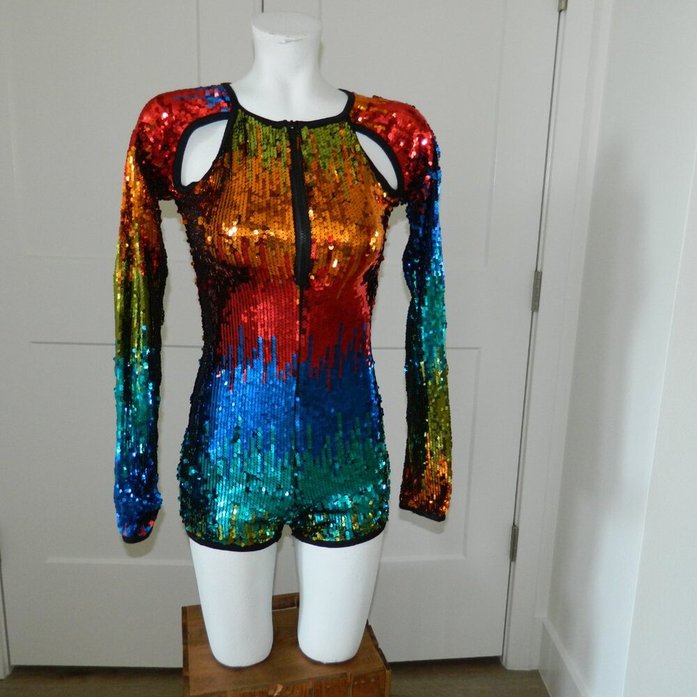 Weissman Women Bright Fully Sequin Unitard Biketard Dance Jazz Costume sz AS
